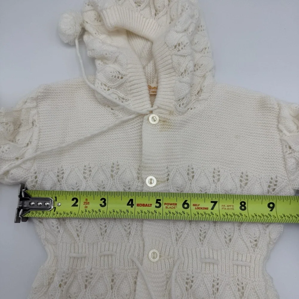 Vtg Renzo Baby Unisex Sz 0-3m White Knit Sleeper‎ Hood Newborn Classic Handmade